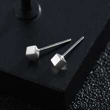 1 Pair Of Mini Small Square Earrings Men's Simple Minority Cool Ruffian Handsome Earrings Three-Dimensional Boy's Ear Piercing Earrings - Silver - View 5