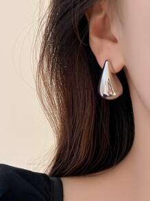 1对时尚简约水滴形个性化金属耳钉 - 銀色 - 查看 2