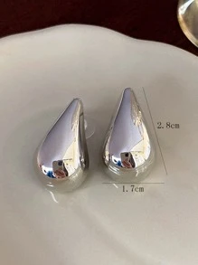 1对时尚简约水滴形个性化金属耳钉 - 銀色 - 查看 3