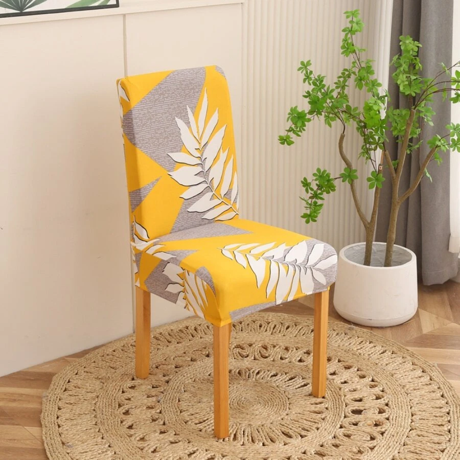 1pc Stretch Chair Cover, Polyester Fiber Chair Slipcover For Home & Hotel Use - Yellow - View 1