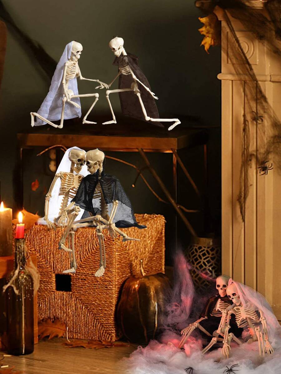 1 pieza de plástico humano esqueleto Decoración Adorno , realista de cráneo esqueleto modelo - Blanco - Ver 1