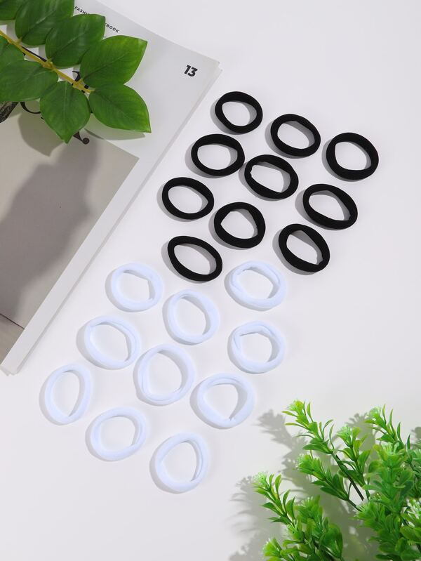 20pcs/set Women's Towel Elastic Hair Bands, Black & White Loose Packaging For Daily Use