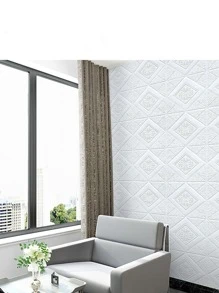 10 cái 3MM Dày Phong cách châu Âu 35x35CM Kích thước nhỏ Hình nền Xpe Không thấm nước Bọt Gạch Tự dính Giấy dán tường - trắng - Xem 3