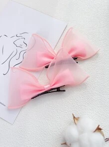 2个粉色网状蝴蝶结发夹套装 - 淺粉色 - 查看 2