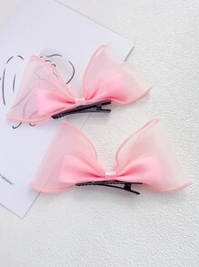 2个粉色网状蝴蝶结发夹套装 - 淺粉色 - 查看 3
