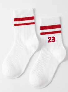 1pair Kids' Letter & Stripe Pattern Mid-calf Sports Socks - Multicolor - View 2
