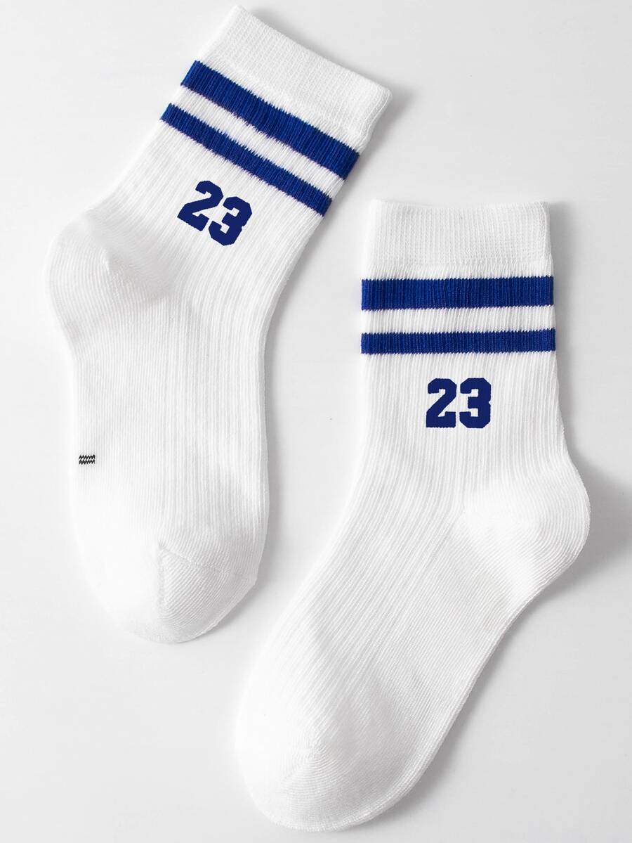 1pair Children's Letter Striped Sports Mid-calf Socks