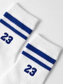 1pair Children's Letter Striped Sports Mid-calf Socks