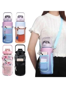 Portable Sports Water Bottle Sleeve With Shoulder Strap And Phone Holder - Protects And Insulates Half Gallon Bottles For Easy Hydration On The Go(Water Bottle Not Included) - Black - View 2