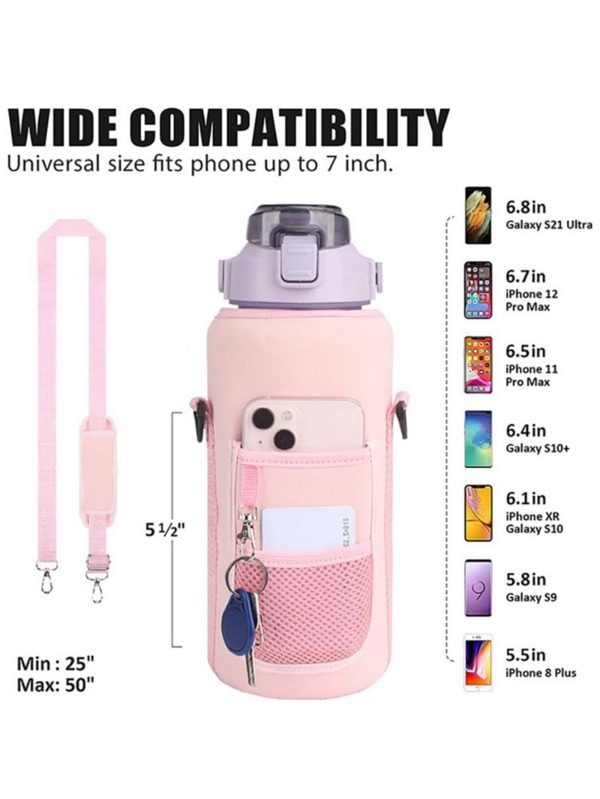 Portable Sports Water Bottle Sleeve With Shoulder Strap And Phone Holder - Protects And Insulates Half Gallon Bottles For Easy Hydration On The Go(Water Bottle Not Included)