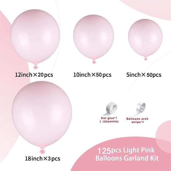 125pcs Light Pink Balloons Garlands Kit, 18" 12" 10" 5" Different Sizes