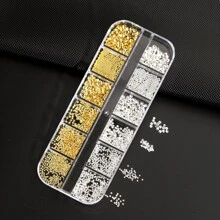 1box Nail Art Rivets In Gold & Silver With Hollow, Steel Ball And Metallic Design Decoration - Multicolor - View 3