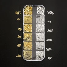 1box Nail Art Rivets In Gold & Silver With Hollow, Steel Ball And Metallic Design Decoration - Multicolor - View 4
