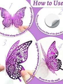 72入組3D蝴蝶墻面裝飾套裝,金色顏色,3尺寸可拆卸蝴蝶牆貼適用於裝飾房間,畢業派對,生日,臥室,客廳,蛋糕&花裝飾用品 - 紫色 - 查看 5
