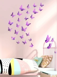 72入組3D蝴蝶墻面裝飾套裝,金色顏色,3尺寸可拆卸蝴蝶牆貼適用於裝飾房間,畢業派對,生日,臥室,客廳,蛋糕&花裝飾用品 - 紫色 - 查看 4