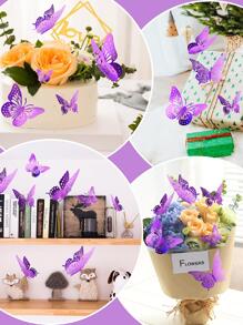 72入組3D蝴蝶墻面裝飾套裝,金色顏色,3尺寸可拆卸蝴蝶牆貼適用於裝飾房間,畢業派對,生日,臥室,客廳,蛋糕&花裝飾用品 - 紫色 - 查看 3