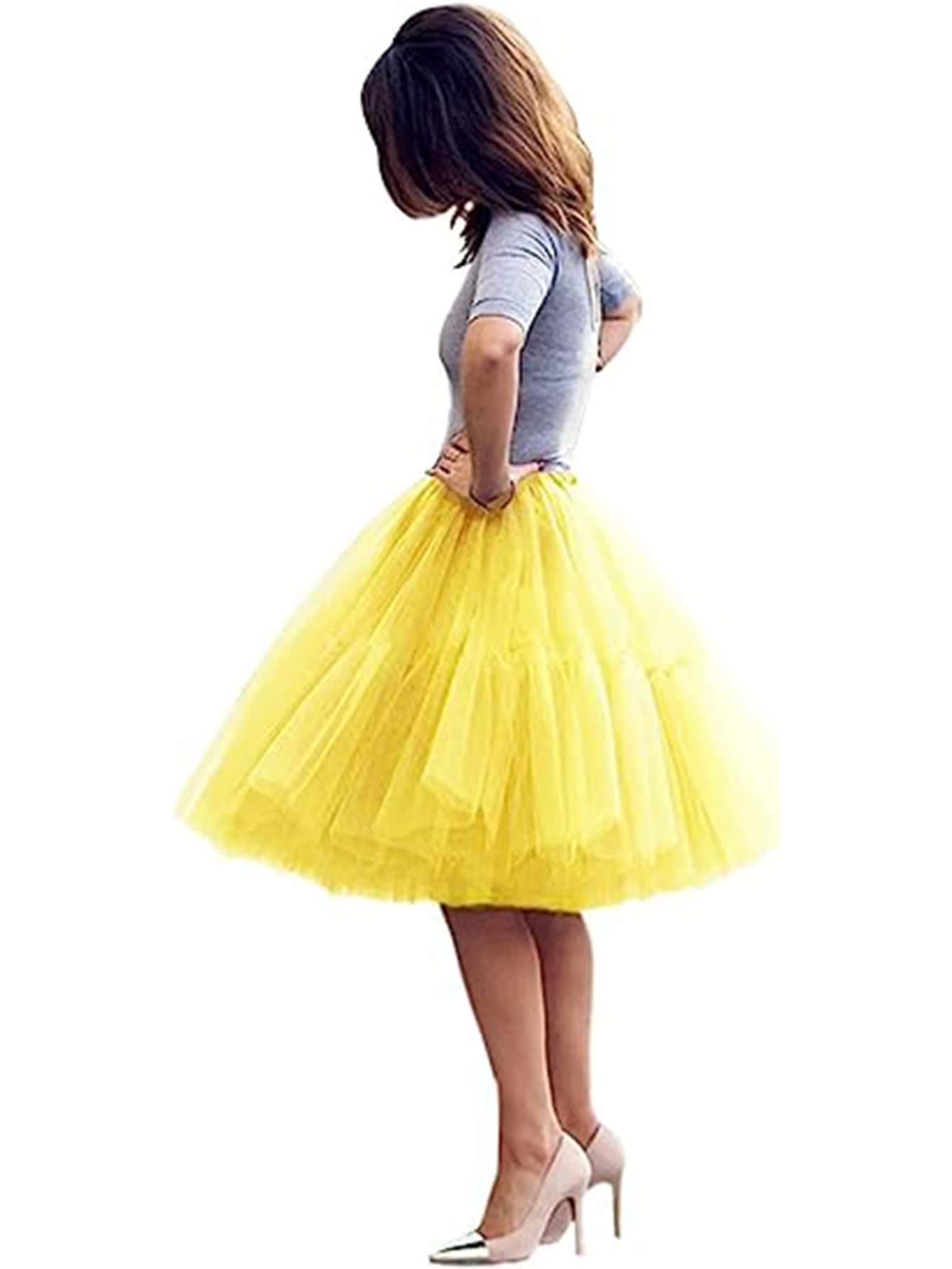 1pc Popular Women Multi-Layer Tulle Lining Wedding Dress, Bridal Gown For Wedding Party And Performance - Yellow - View 1