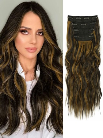 4 Pieces Clip in Hair Extensions 20 Inch Curly Long Wavy Thick Full Head Double Weft Synthetic Hair Extensions Soft Natural Hair Extensions for Women