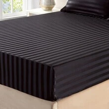 3pcs/ 4pcs Satin Striped Bed Sheets, Soft Silk Lightweight Bed Set For Bedroom Twin/ Full/ Queen/ King - Black - View 4