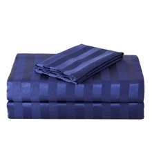3pcs/ 4pcs Satin Striped Bed Sheets, Soft Silk Lightweight Bed Set For Bedroom Twin/ Full/ Queen/ King - 藏蓝色 - 查看 7