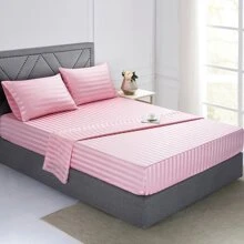 3pcs/ 4pcs Satin Striped Bed Sheets, Soft Silk Lightweight Bed Set For Bedroom Twin/ Full/ Queen/ King - 粉色 - 查看 2