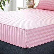 3pcs/ 4pcs Satin Striped Bed Sheets, Soft Silk Lightweight Bed Set For Bedroom Twin/ Full/ Queen/ King - 粉色 - 查看 4