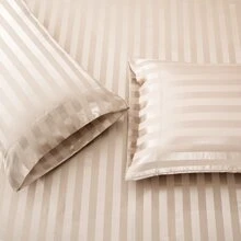 3pcs/ 4pcs Satin Striped Bed Sheets, Soft Silk Lightweight Bed Set For Bedroom Twin/ Full/ Queen/ King - 灰褐色 - 查看 3