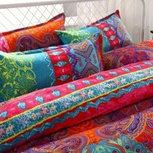3pcs Bohemian style printed duvet covers - Burgundy - View 4