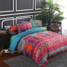 3pcs Bohemian style printed duvet covers - Burgundy - View 2