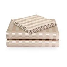3pcs/ 4pcs Satin Striped Bed Sheets, Soft Silk Lightweight Bed Set For Bedroom Twin/ Full/ Queen/ King - 灰褐色 - 查看 7