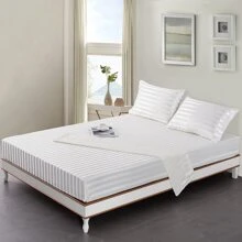 3pcs/ 4pcs Satin Striped Bed Sheets, Soft Silk Lightweight Bed Set For Bedroom Twin/ Full/ Queen/ King - 象牙 - 查看 2