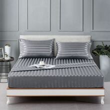 3pcs/ 4pcs Satin Striped Bed Sheets, Soft Silk Lightweight Bed Set For Bedroom Twin/ Full/ Queen/ King - 深灰色 - 查看 1
