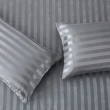 3pcs/ 4pcs Satin Striped Bed Sheets, Soft Silk Lightweight Bed Set For Bedroom Twin/ Full/ Queen/ King - 深灰色 - 查看 3