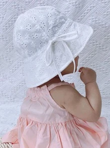 1 件女童蝴蝶结镂空刺绣渔夫帽，可调节帽檐，适合夏季/秋季防晒 - 白色 - 查看 1