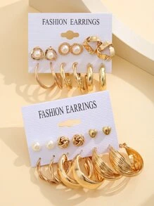 24 đôi Bộ bông tai xoắn đa yếu tố ngọc trai giả đơn giản thời trang, thích hợp cho bữa tiệc ngày lễ, hẹn hò, quà tặng, đeo hàng ngày - Vàng - Xem 4