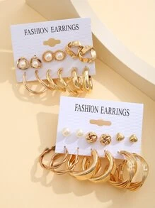 24 đôi Bộ bông tai xoắn đa yếu tố ngọc trai giả đơn giản thời trang, thích hợp cho bữa tiệc ngày lễ, hẹn hò, quà tặng, đeo hàng ngày - Vàng - Xem 2