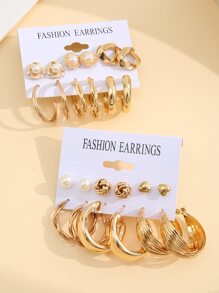 24 đôi Bộ bông tai xoắn đa yếu tố ngọc trai giả đơn giản thời trang, thích hợp cho bữa tiệc ngày lễ, hẹn hò, quà tặng, đeo hàng ngày - Vàng - Xem 3