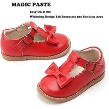Toddler Girls Mary Jane Dress Shoes Little Girls School Bowknot Oxford Flats - 紅色 - 查看 4