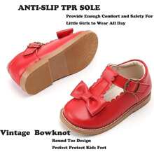 Toddler Girls Mary Jane Dress Shoes Little Girls School Bowknot Oxford Flats - 紅色 - 查看 3