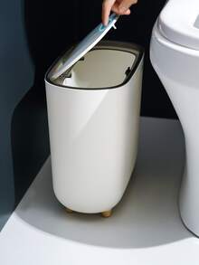Sleek & Modern Press-Top Bathroom Trash Can | Large, Odor-Free, No Electricity Needed – Perfect For Any Home - White - View 2