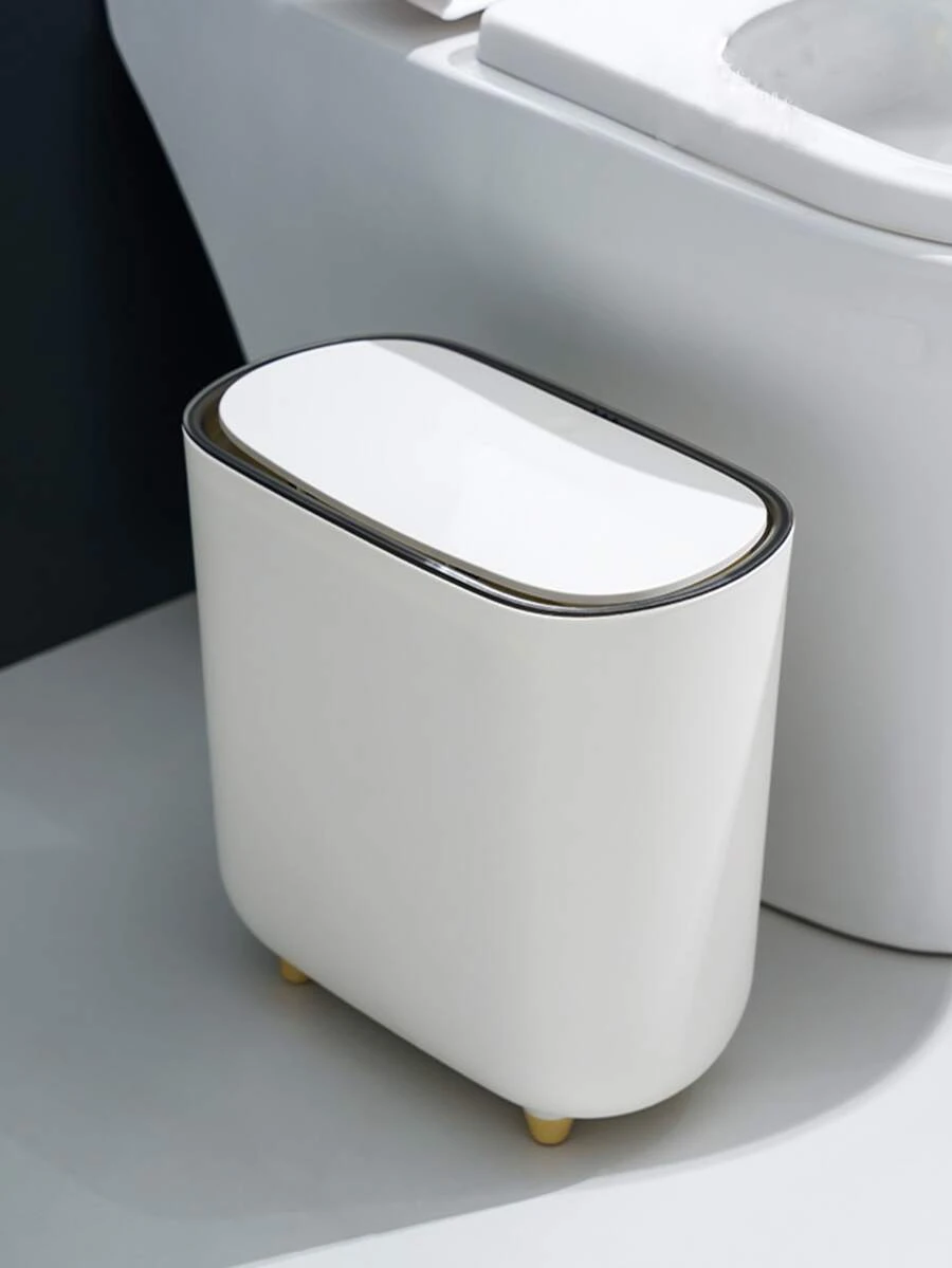 Sleek & Modern Press-Top Bathroom Trash Can | Large, Odor-Free, No Electricity Needed – Perfect For Any Home - White - View 1