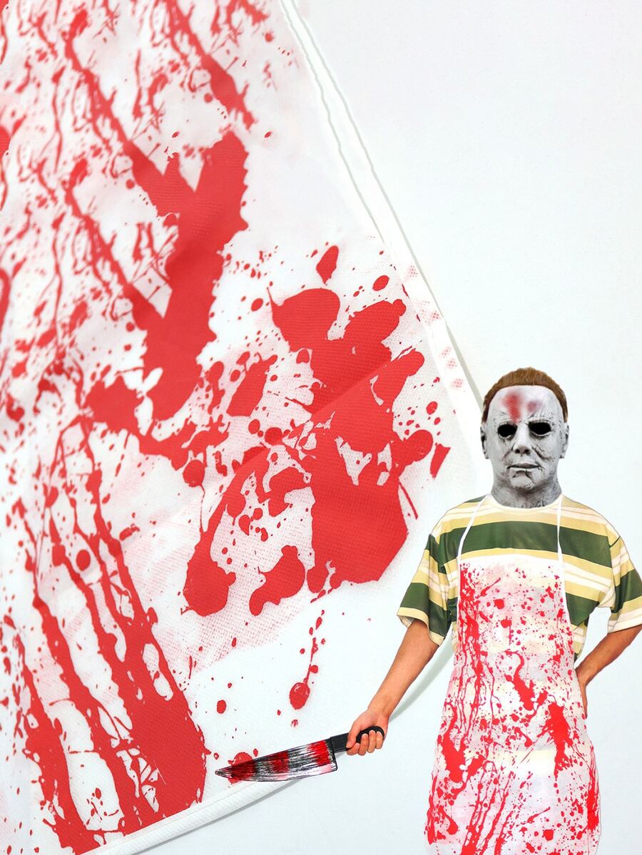 1入組派對角色扮演道具血跡圍裙搞笑惡作劇屠夫圍裙血手印圍裙 - 紅白色 - 查看 1