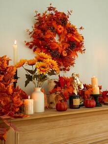 43cm Chất vải lá phong Quả bí ngô Quả tùng Vòng hoa , Thích hợp Đối với Mùa thu Lễ hội Buổi tiệc Đồ trang trí , Nhà  Tường Chiếc lò sưởi Cửa sổ Đồ trang trí - trái cam - Xem 2