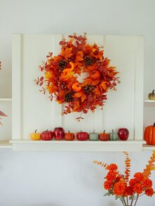 43cm Chất vải lá phong Quả bí ngô Quả tùng Vòng hoa , Thích hợp Đối với Mùa thu Lễ hội Buổi tiệc Đồ trang trí , Nhà  Tường Chiếc lò sưởi Cửa sổ Đồ trang trí - trái cam - Xem 5