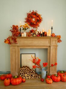 43cm Chất vải lá phong Quả bí ngô Quả tùng Vòng hoa , Thích hợp Đối với Mùa thu Lễ hội Buổi tiệc Đồ trang trí , Nhà  Tường Chiếc lò sưởi Cửa sổ Đồ trang trí - trái cam - Xem 9