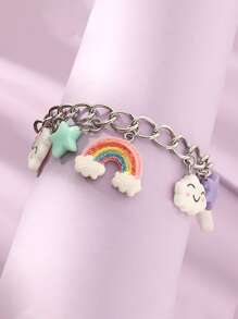 1pc Colorful Rainbow Cloud & Random Star Shape Pendant Necklace/cute Bracelet For Kids Daily Accessory - Multicolor - View 3