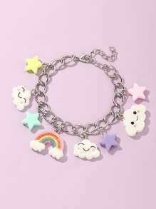 1pc Colorful Rainbow Cloud & Random Star Shape Pendant Necklace/cute Bracelet For Kids Daily Accessory - Multicolor - View 1