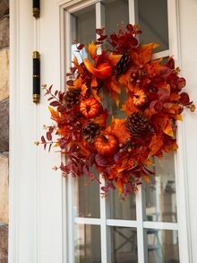 43cm Chất vải lá phong Quả bí ngô Quả tùng Vòng hoa , Thích hợp Đối với Mùa thu Lễ hội Buổi tiệc Đồ trang trí , Nhà  Tường Chiếc lò sưởi Cửa sổ Đồ trang trí - trái cam - Xem 6