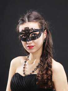 1PC女性黑色花邊化妝舞會面具帶中空眼罩，貓咪設計，適用於角色扮演/派對性感 - 黑色 - 查看 3