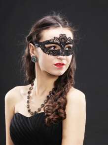 1PC女性黑色花邊化妝舞會面具帶中空眼罩，貓咪設計，適用於角色扮演/派對性感 - 黑色 - 查看 2